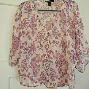 Beautiful Marina Luna Cream Blouse with Pink Floral Print XL